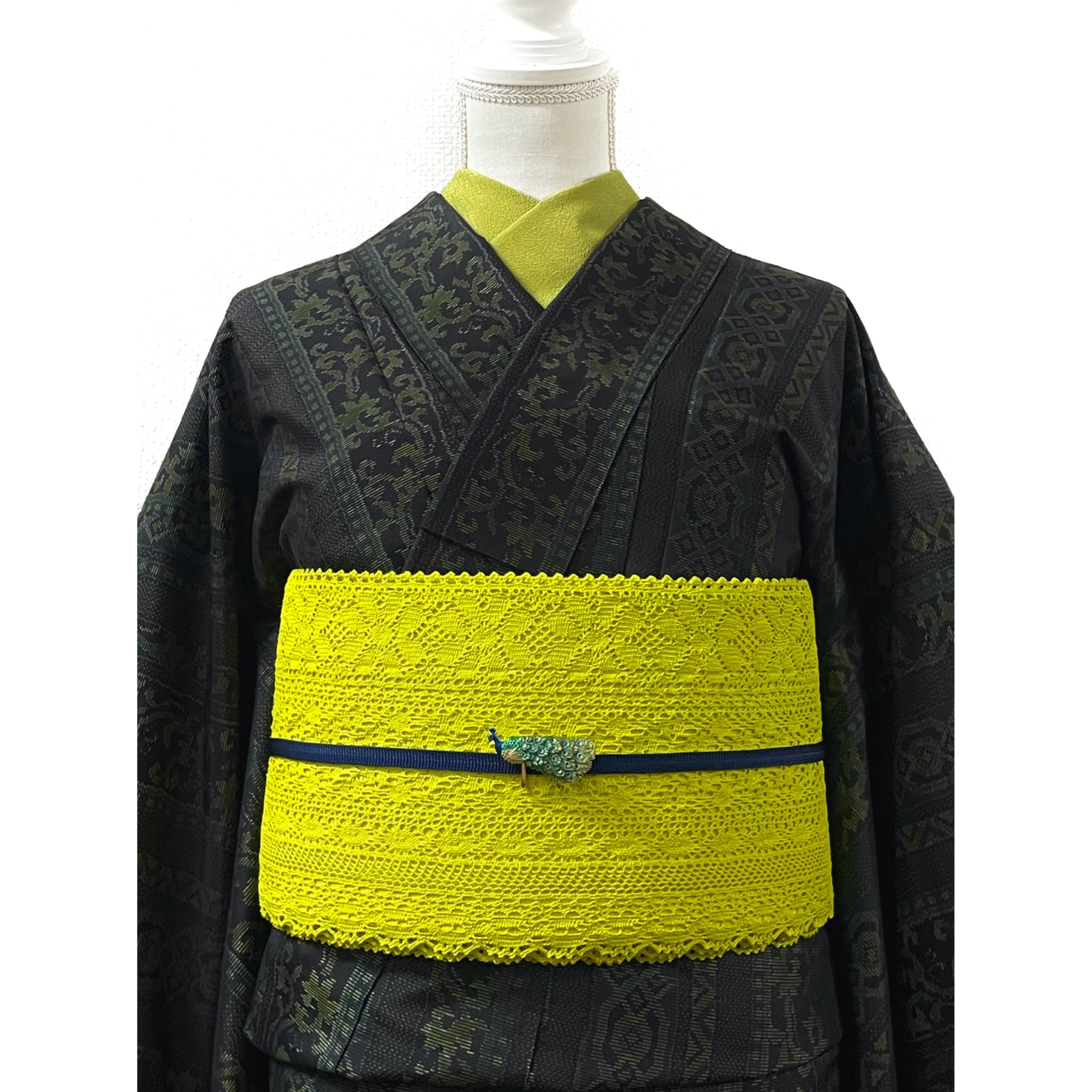 新品】撫松庵 総レース半幅帯(ライムイエロー) | きもの楸堂-kisasagedo-