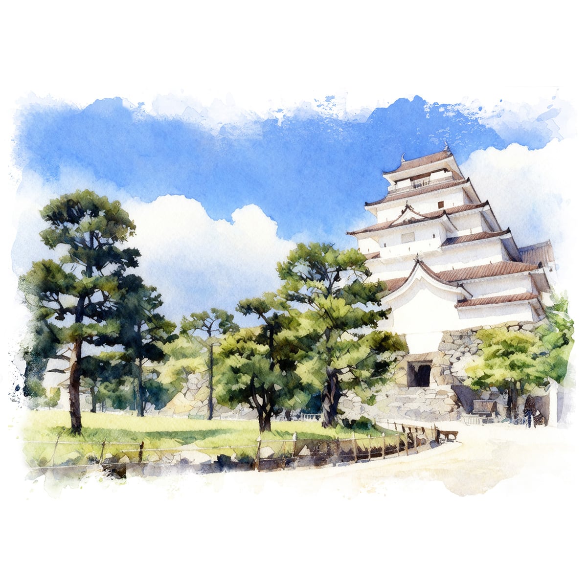 絵画 風景画 日本の城 福島県会津若松城（鶴ヶ城） インテリアアート額