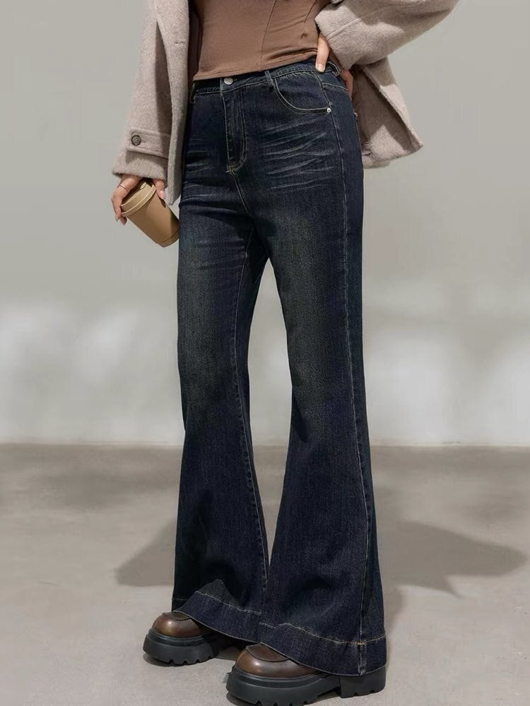 毎日履きたくなる細見えデニム フレアデニムパンツ 大人 お洒落 定番 シンプル カジュアル きれいめ フレア 脚長 美脚 大きいサイズ 韓国 CH11546
