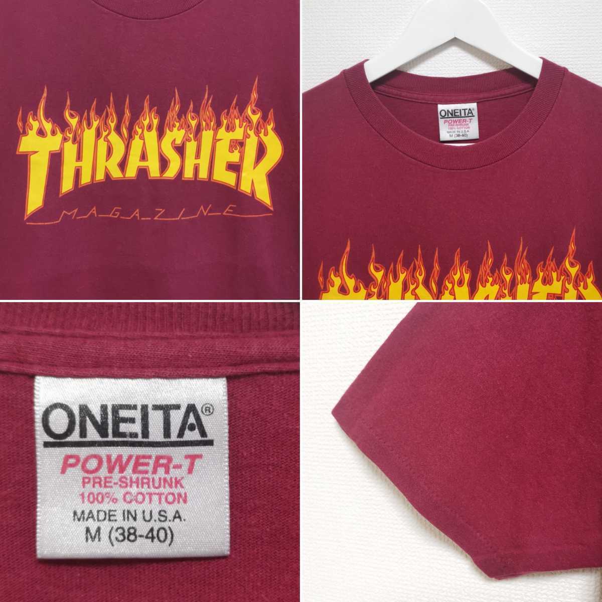 送料無料 M 90s THRASHER スラッシャー FLAME Tシャツ ONEITA VINTAGE  
