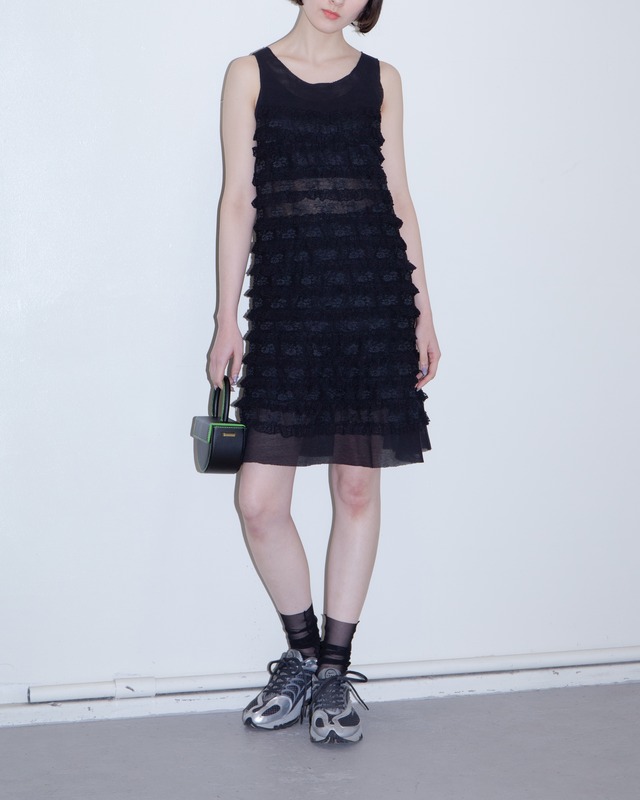 2000s Alberta Ferretti - tiered lace mesh tank dress