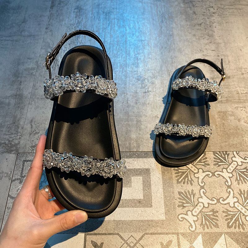 サンダルサマーレッドクリスタルFlowerデザイン バックル 靴 シューズ 夏物 ビーチ フラワーデザイン フェイクシューズ12565098541