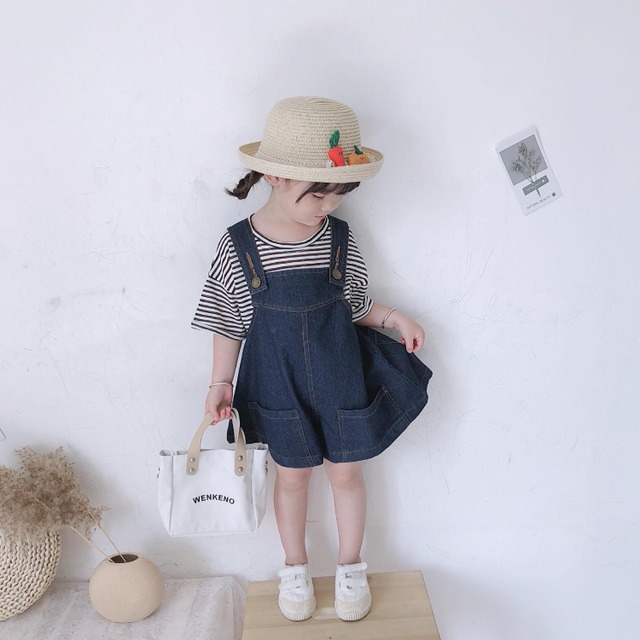 【80㎝-140㎝】セットアップ　2点セット　デニム　ボーダー　韓国版　可愛い　女の子　韓国子供服　子供服