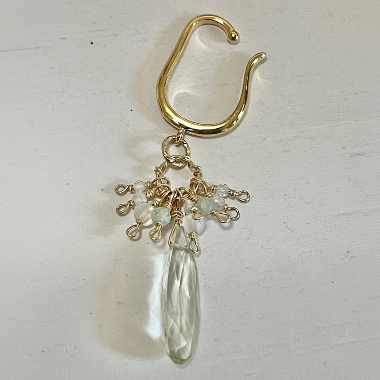 【グリーンアメジストペアシェイプファセットカット】|イヤーカフ 14kgf