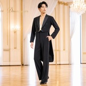 社交ダンス 衣装 ツーピース 燕尾服 ジャケット スラックス スタンダード ブラック系 黒 メンズ 男性 ダンス フォーマル 発表会 無地 スーツ ダンスコスチューム ステージ衣装
