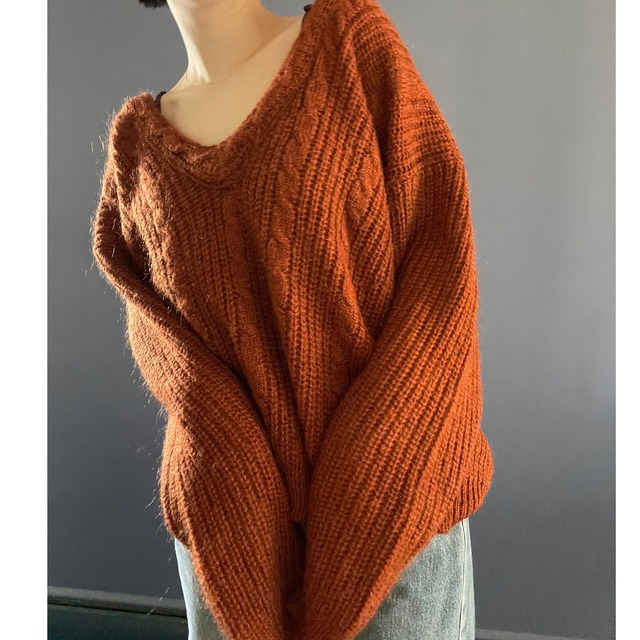 MOHAIR terra-cotta vneck knit