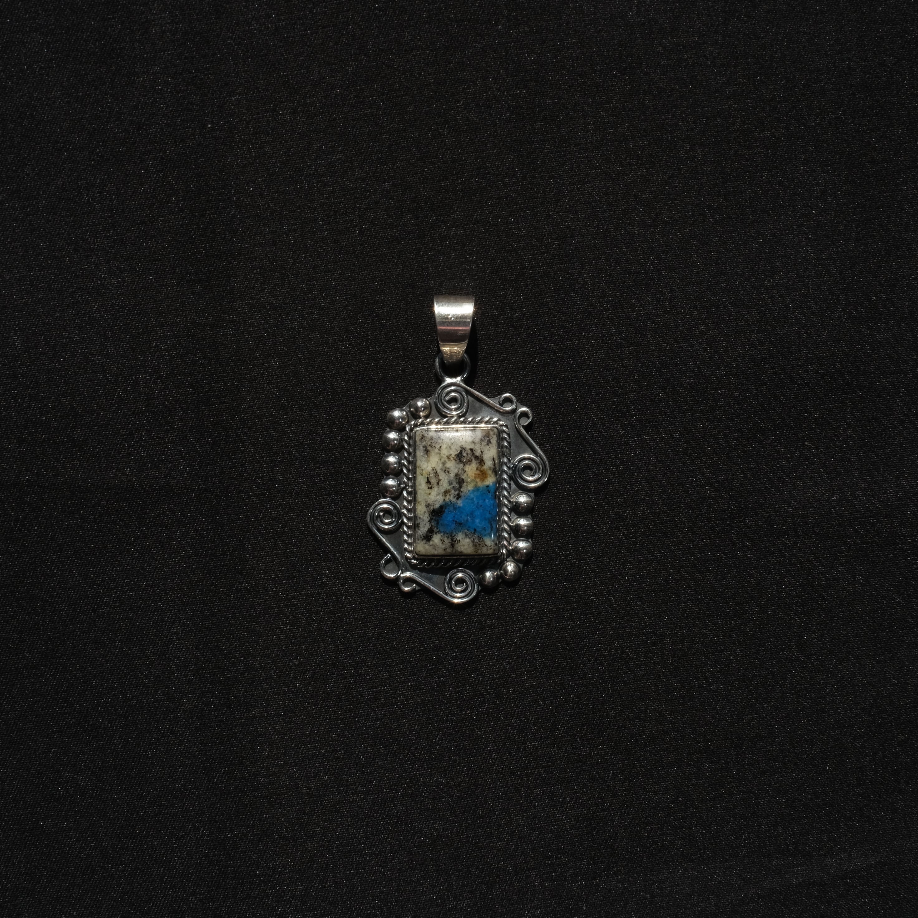 Mexican Jewelry/Silver950 K2ジャスパーペンダントトップ/黒燻し仕上げ