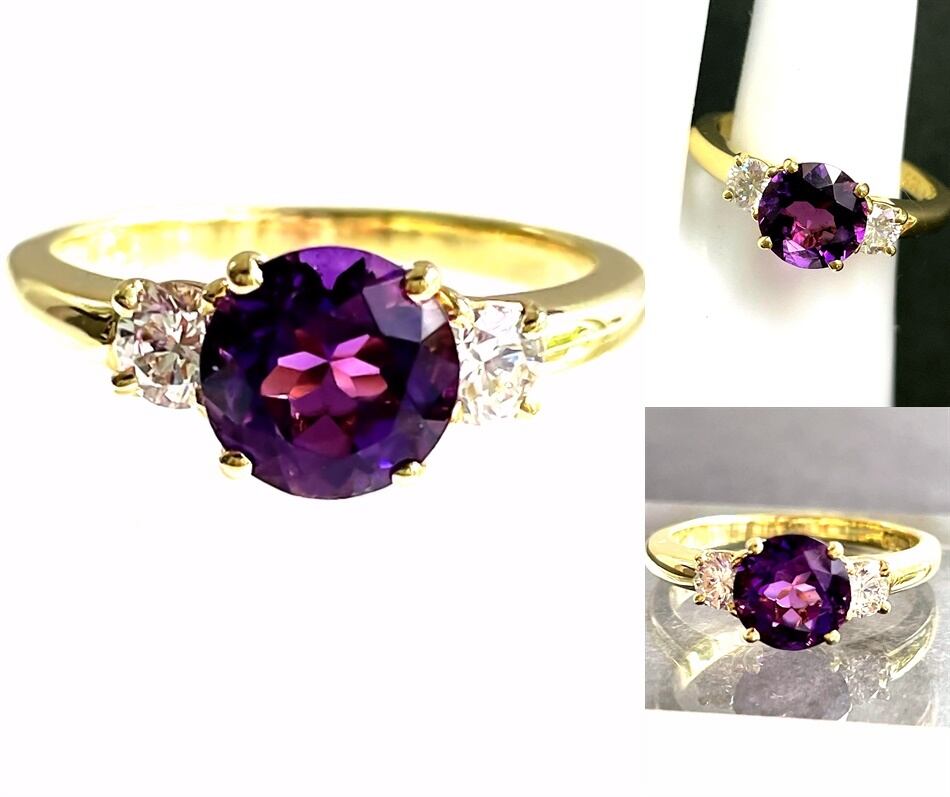 TIFFANY ティファニー K18 YG 750 3P アメジスト ダイヤモンドリング 指輪