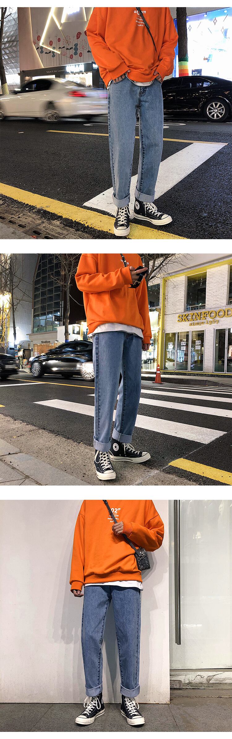 全2色 デニム パンツ ストレート カジュアル 無地 おしゃれ