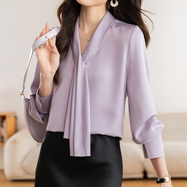 V neck elegant lace up slim shirt ( 2color )