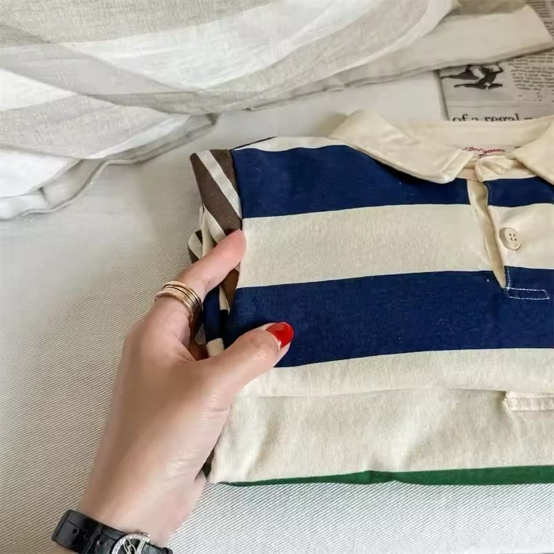 dog刺繍ボーダーポロシャツ