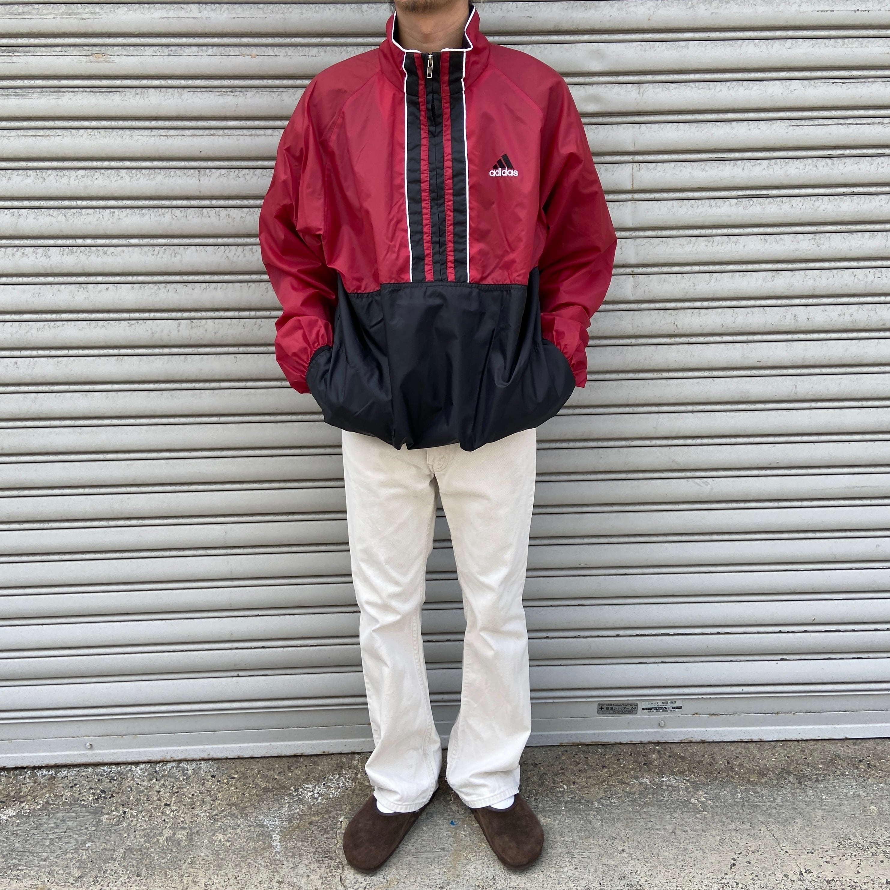 90s adidas ハーフジップナイロンプルオーバー ボルドー 90s adidas ハーフジップナイロンプルオーバー ボルドー