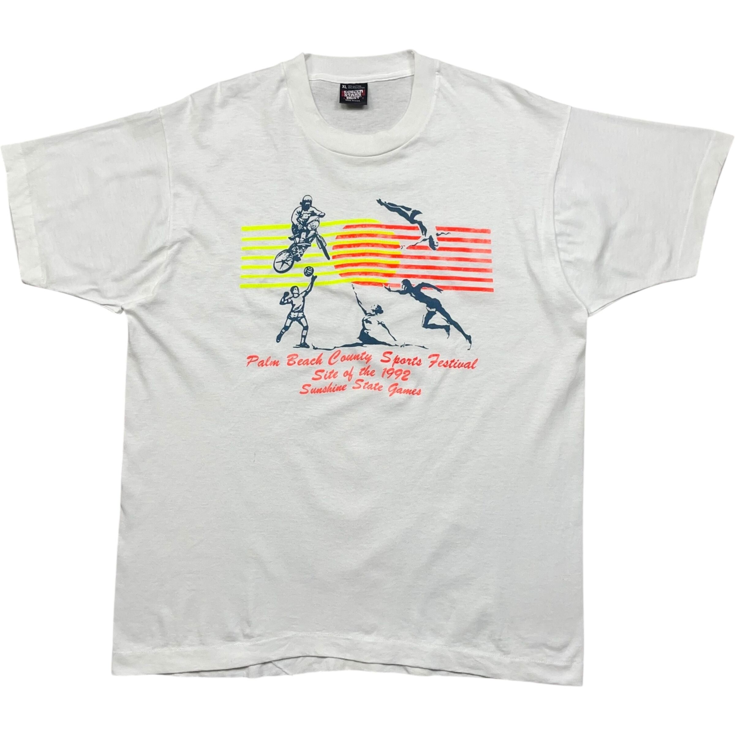 《XL》 SCREEN STARS スクリーンスターズ Tシャツ パームビーチ郡スポーツフェスティバル プリント ホワイト USA製 90年代 vintage no.8284