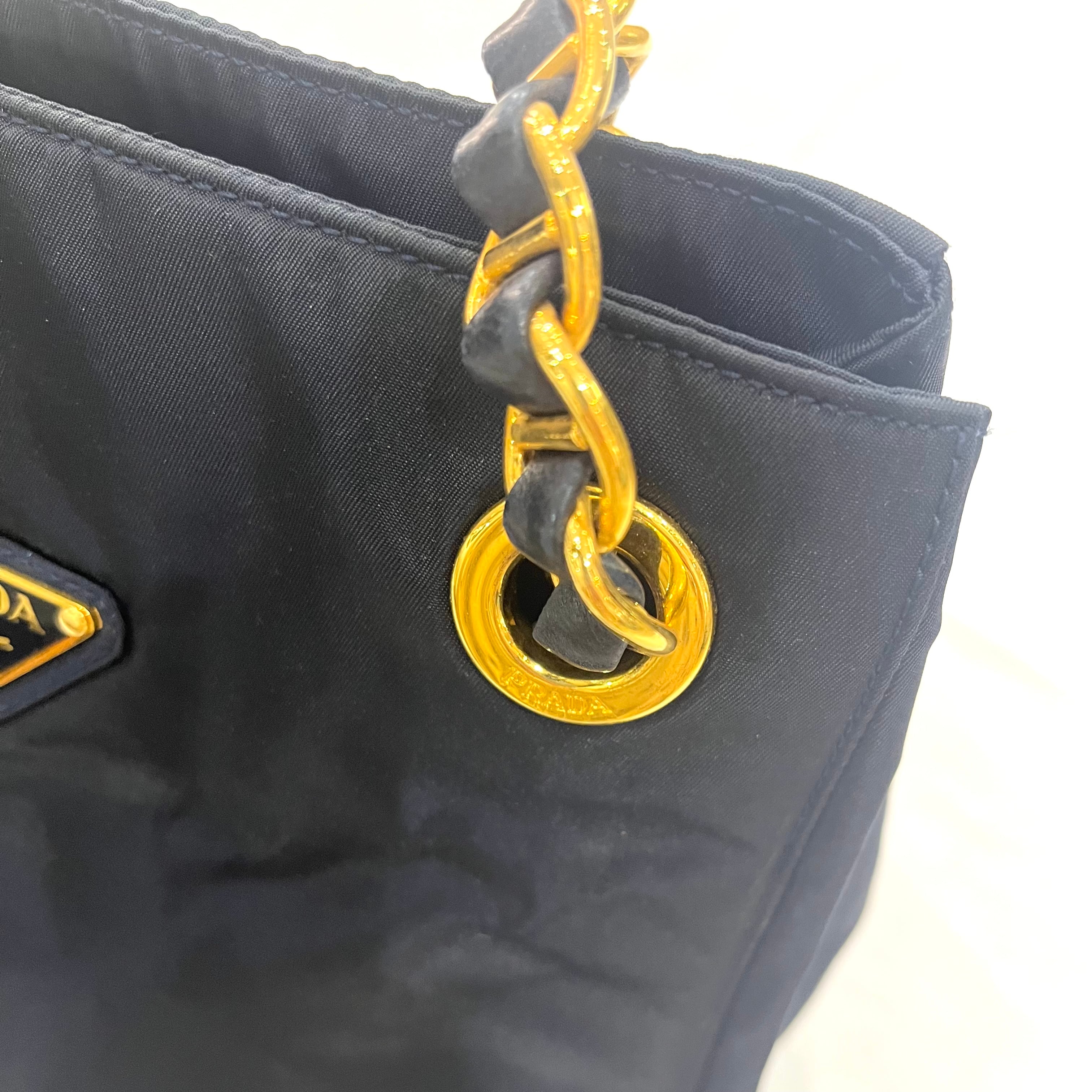 PRADA】2260 プラダ ナイロン チェーントートバッグ ブラック ゴールド