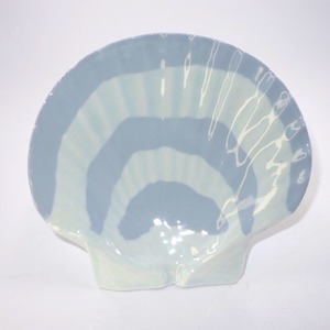 ホタテ貝皿（青白色縞模様）T-11