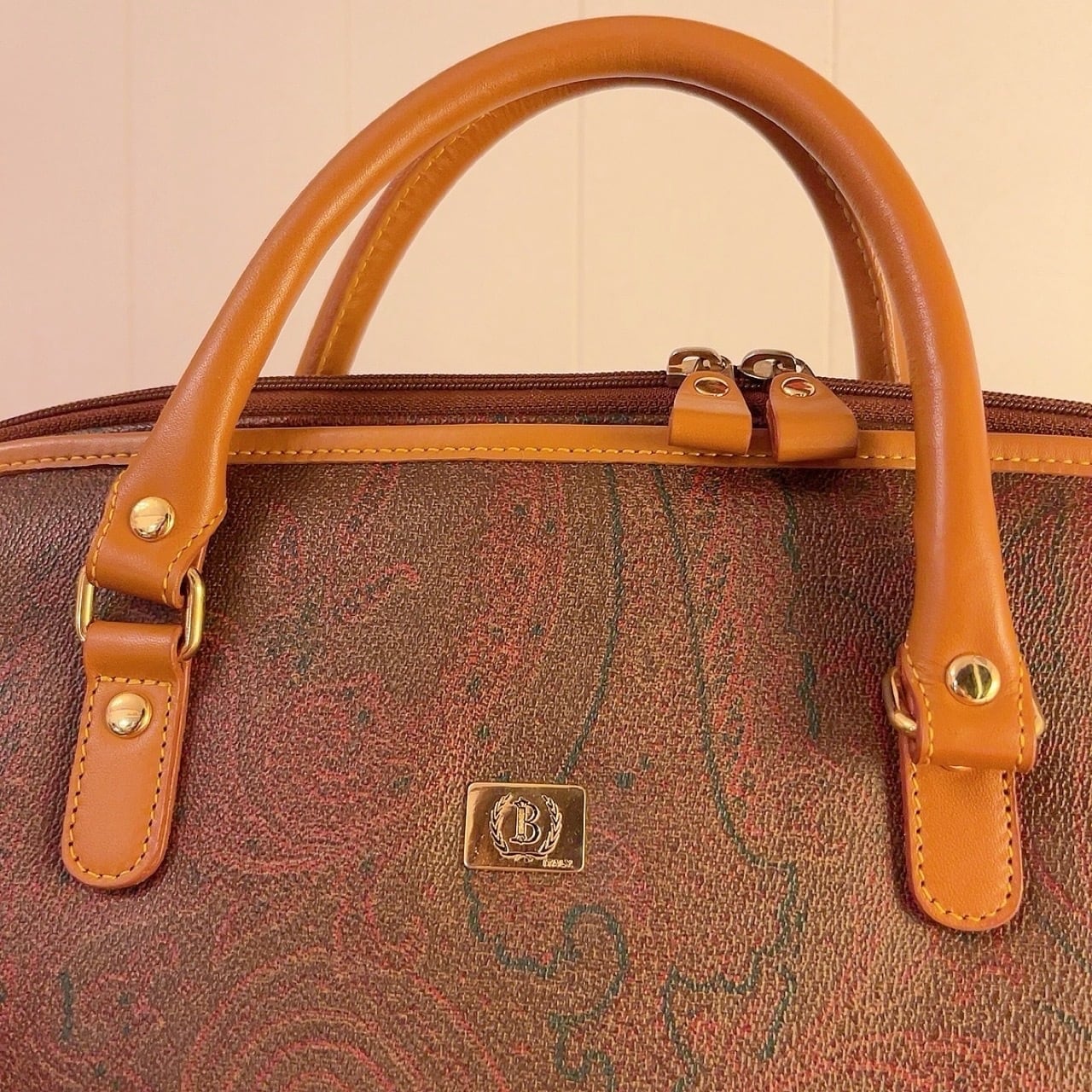 dark red paisley boston bag