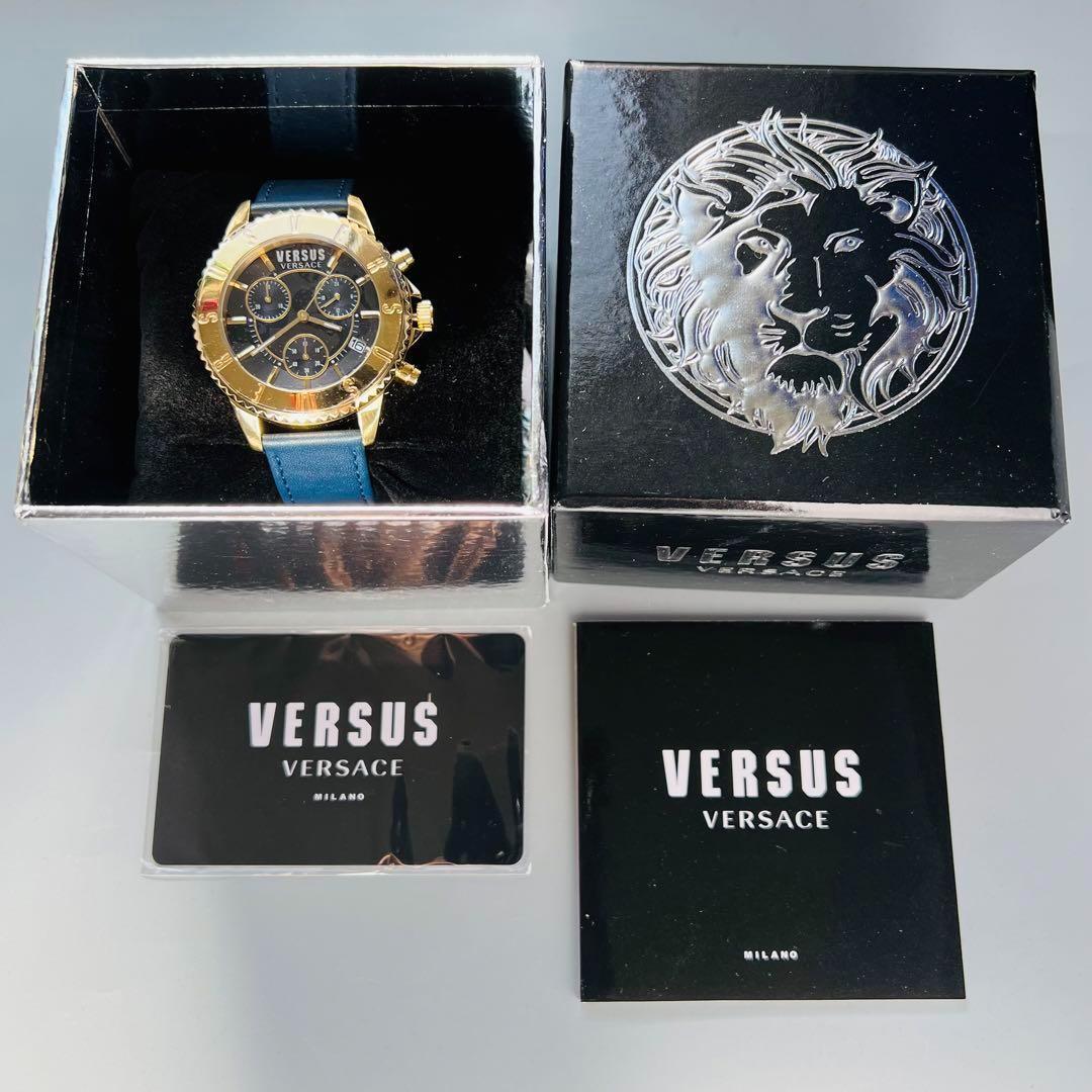 ヴェルサス ヴェルサーチ 腕時計 新品 メンズ ゴールド クォーツ 電池式 金 ベルサーチ クロノグラフ ブラック ケース付属 レザーバンド