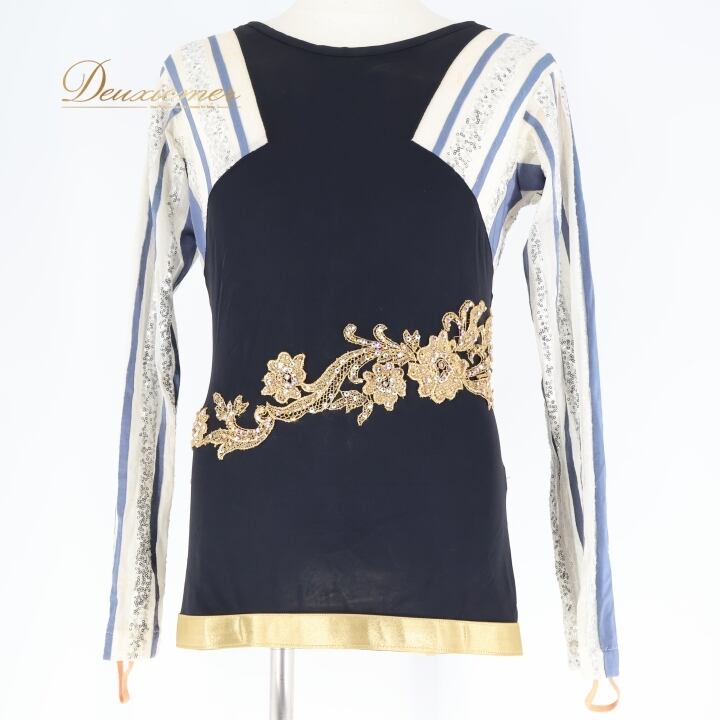 社交ダンス 衣装 メンズ トップス ブラウス 長袖 青 水色 白 YANAGIDA