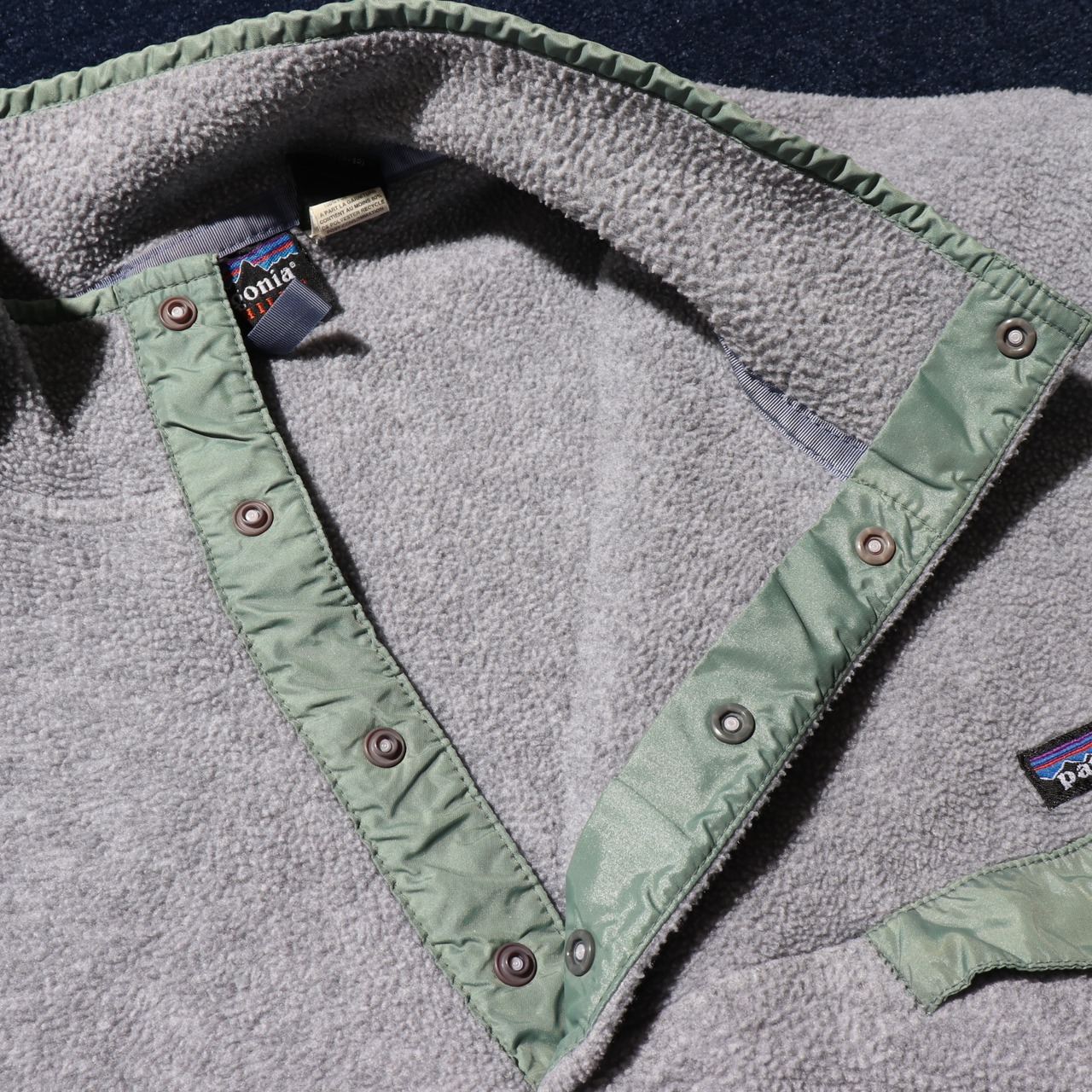 極美品 XL メランジグレー×ミントグリーン 97年 ポルトガル製 シンチラスナップT Patagonia パタゴニアフリース