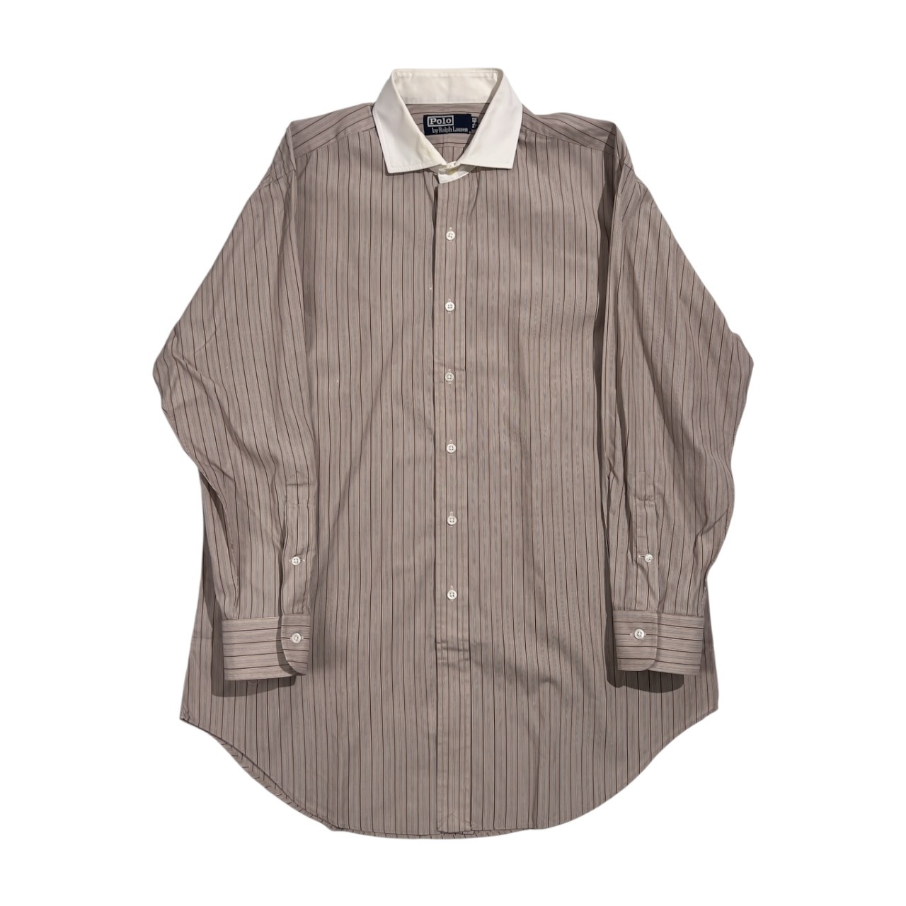 90s 00s Polo by Ralph Lauren ポロ ラルフローレン ストライプ 長袖 クレリックシャツ ワイシャツ サイズ 42-82 /ブラウン×ホワイト系 メンズ ビンテージ