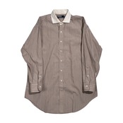 90s 00s Polo by Ralph Lauren ポロ ラルフローレン ストライプ 長袖 クレリックシャツ ワイシャツ サイズ 42-82 /ブラウン×ホワイト系 メンズ ビンテージ