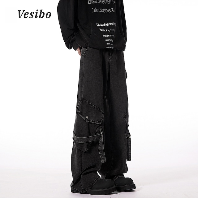 【Vesiboシリーズ】★ズボン★ デニムパンツ ボトムス ユニセックス マルチポケット ワークデニム レトロ