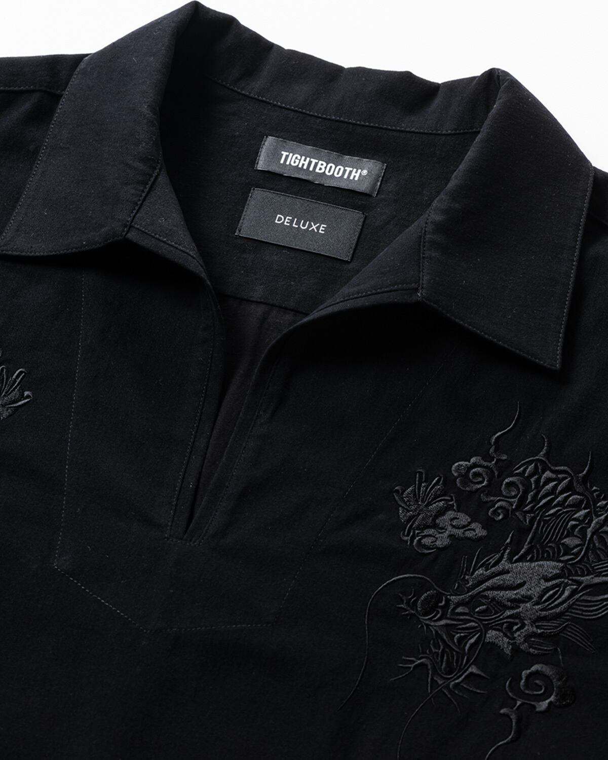 DELUXE x TIGHTBOOTH - FLANNEL SKIPPER SHIRT BLACK | stashstore