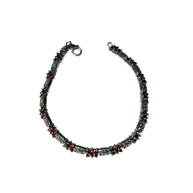 vintage silver red stone flower link bracelet