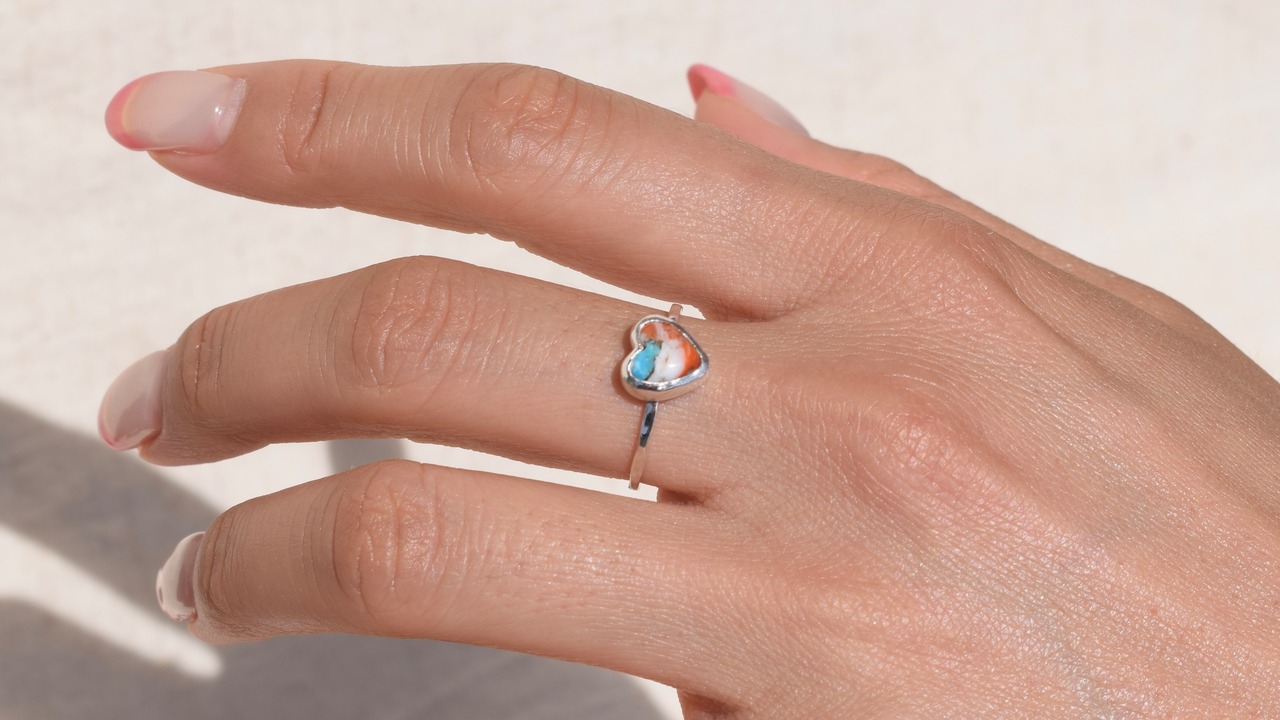 Orange copper heart turquoise ring《silver925》【受注製作】