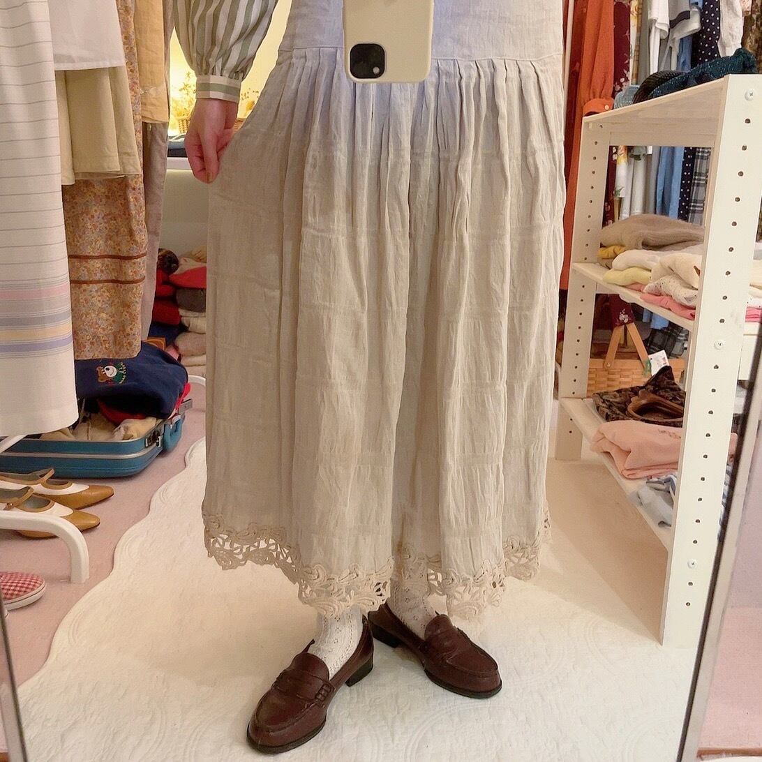 hem lace linen pleats skirt