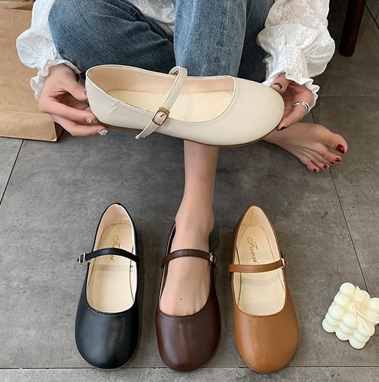 送料無料 疲れにくい ストラップ付き フラットシューズ 甲ストラップ ぺたんこシューズ Lamitte Deco トレンド 韓国ファッション ショップ Base店