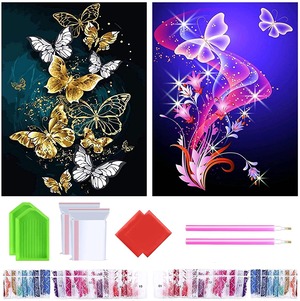 【特価処分】2枚セット 5Ｄダイヤモンドアート キット ダイアモンドビーズ絵画キット DIY・手作り絵画手芸キット 5D モザイクアート ハンドメイド かわいい 芸術品 装飾 ダイヤモンド塗装 全面貼り付けタイプ 30x40cm(蝶）