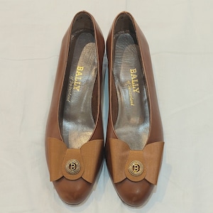 BALLY Ribbon leather heel pumps / Made in Switzerland[s-581]