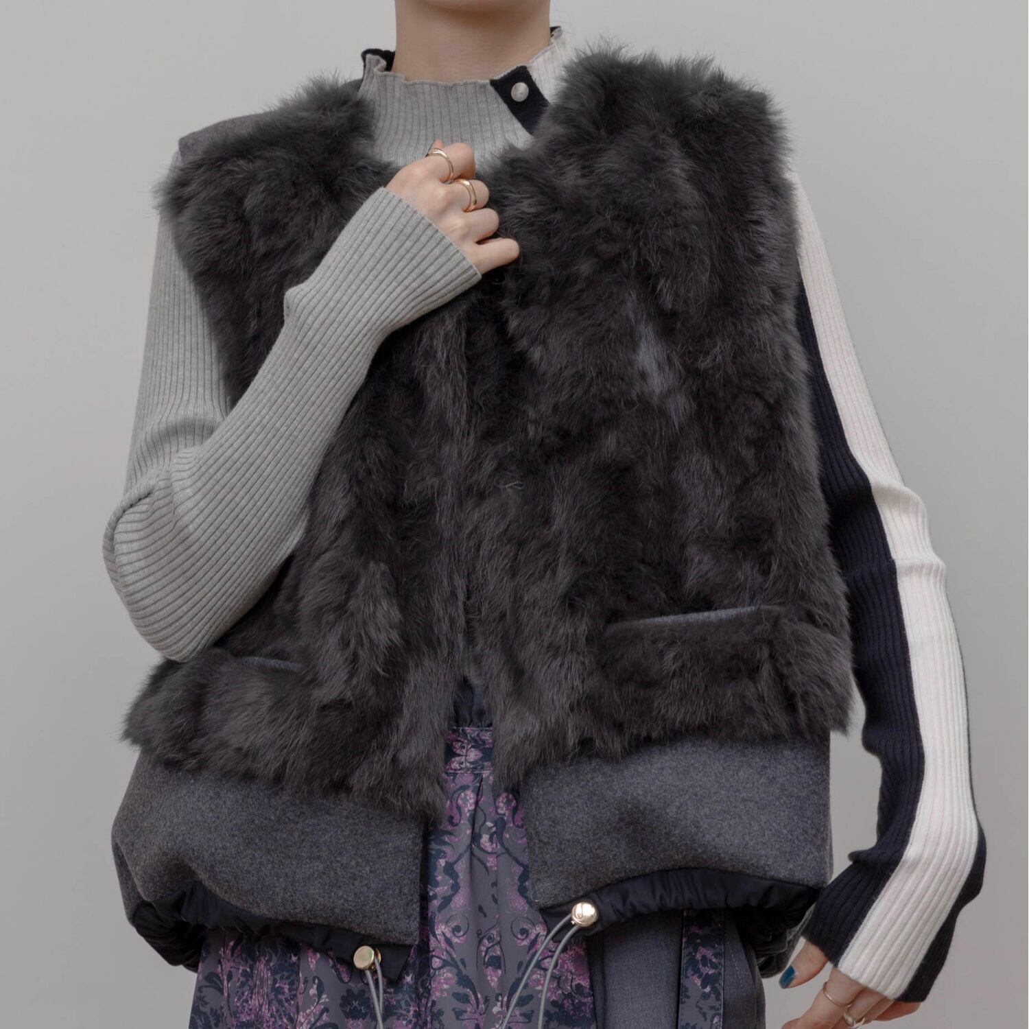 Eimee Law ファー&メルトンドロストコクーンフォルムベスト ブラウン セール】ファー&メルトンドロストコクーンフォルムベスト（ベスト