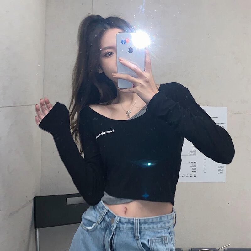 スプリングショート長袖スリーブTシャツ トップス ロング 春物 試着室16980736795