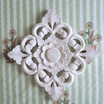 ブロックプリント生地【50cm単位】インド綿 片耳デザイン付き ストライプ/花柄 白×グリーン×オレンジ #56726-WT2