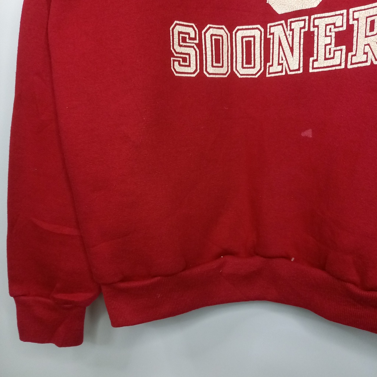 90s　アメリカ製　ラッセル　スウェット　カレッジ　英字　三段プリント　レッド　M
