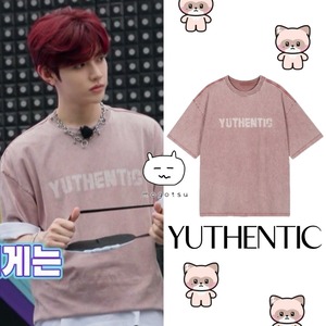 ★ZEOBASEONE ジャンハオ 着用！！【YUTHENTIC】Self-Power Washing Lettering Short-Sleeved T-Shirt Dark Pink