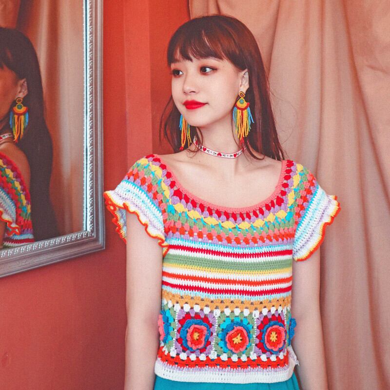 Enmeijia新製品レインボーエスニックスタイル手作りライスビーズ織り仕上げイヤリングボヘミアンレトロウェアイヤリング 延命家ファッション90879552917