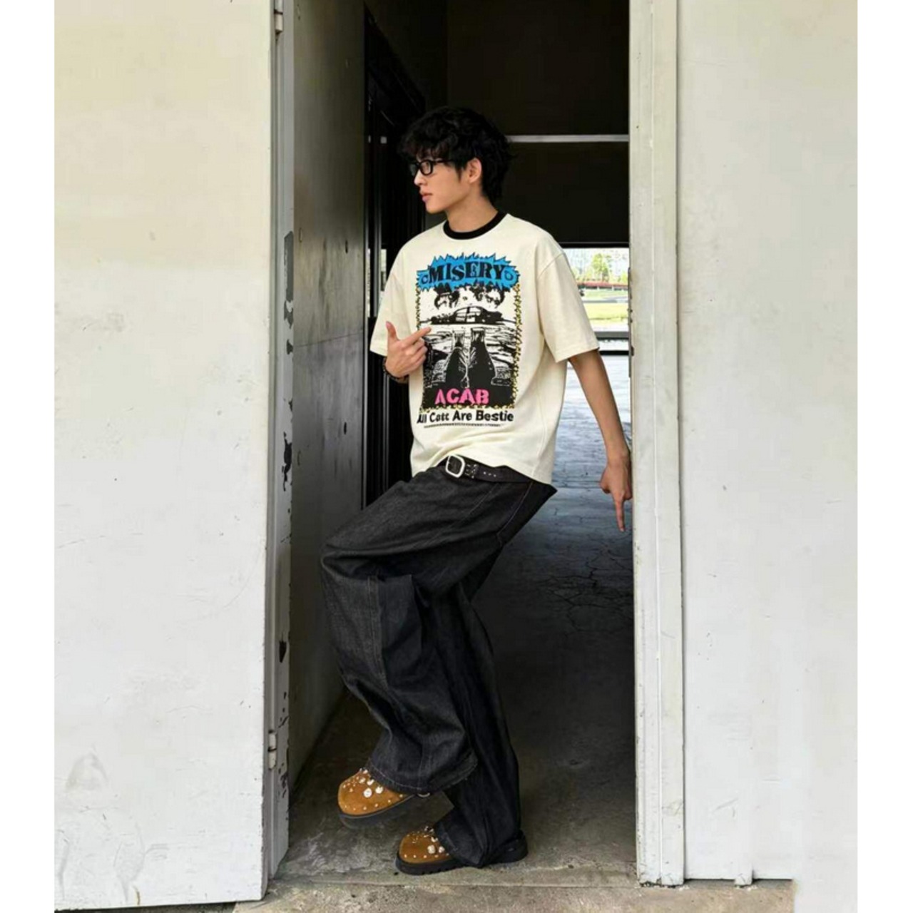 VINTAGE ストリート ACABプリントTシャツ T2115