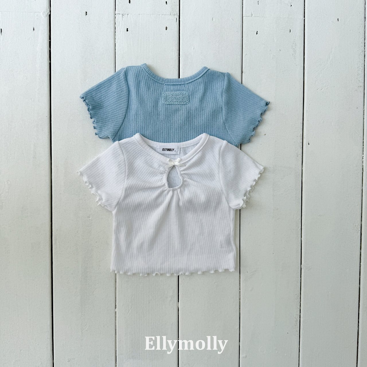 [ELLYMOLLY] Shirred Opening Point Tee / [엘리몰리] 셔링오프닝포인트티