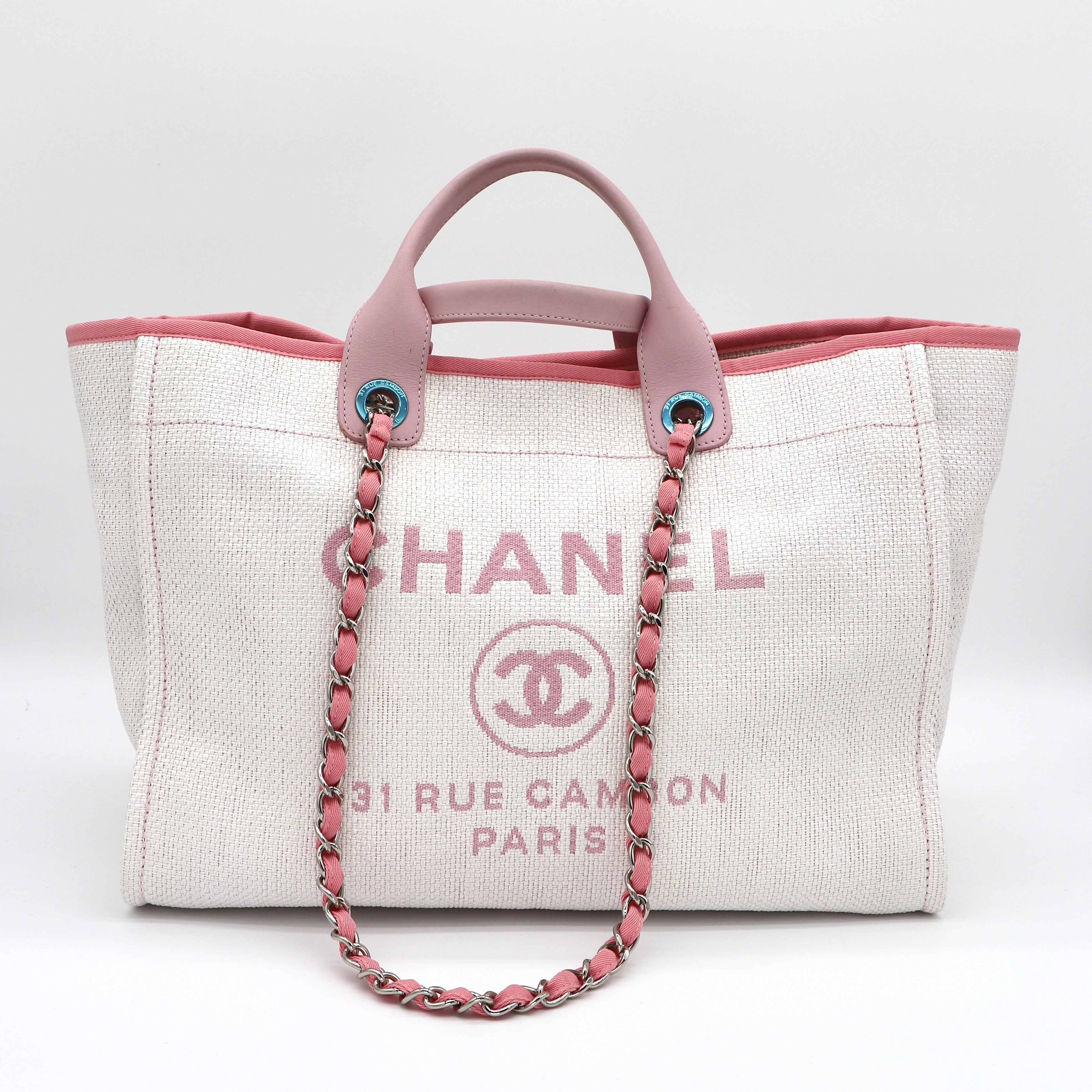 CHANEL ドーヴィル チェーントートバッグ ピンク ナイロンキャンバス  