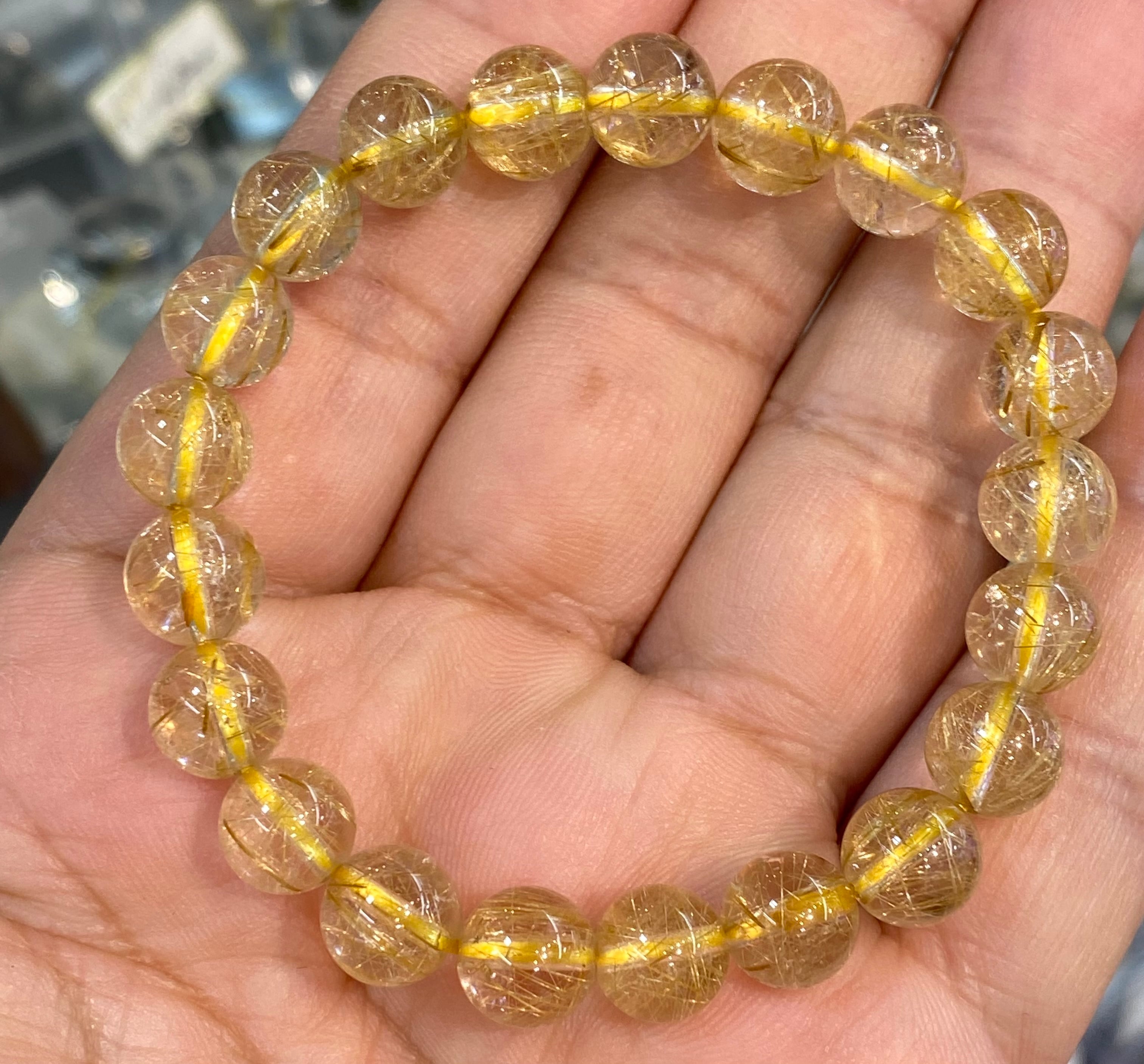 一点物 お試し価格 ゴールドルチルブレスレット 8ミリ 最強水晶天然石 金運石 最高グレード ゴールドルチル水晶ブレスレット8mm 特選 D669 | 水晶