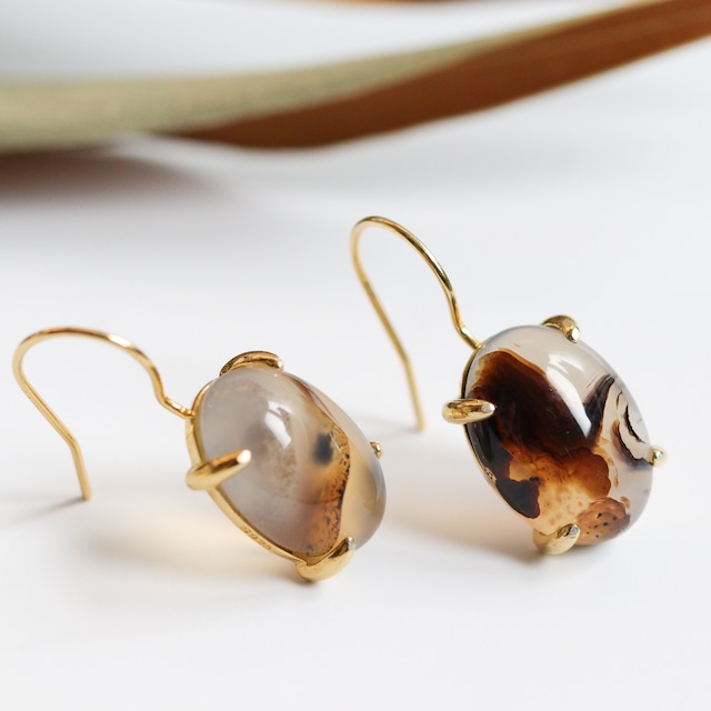 Silver925 × 18KGP｜モンタナモスアゲート【B】モダンな個性が光る天然石ピアス