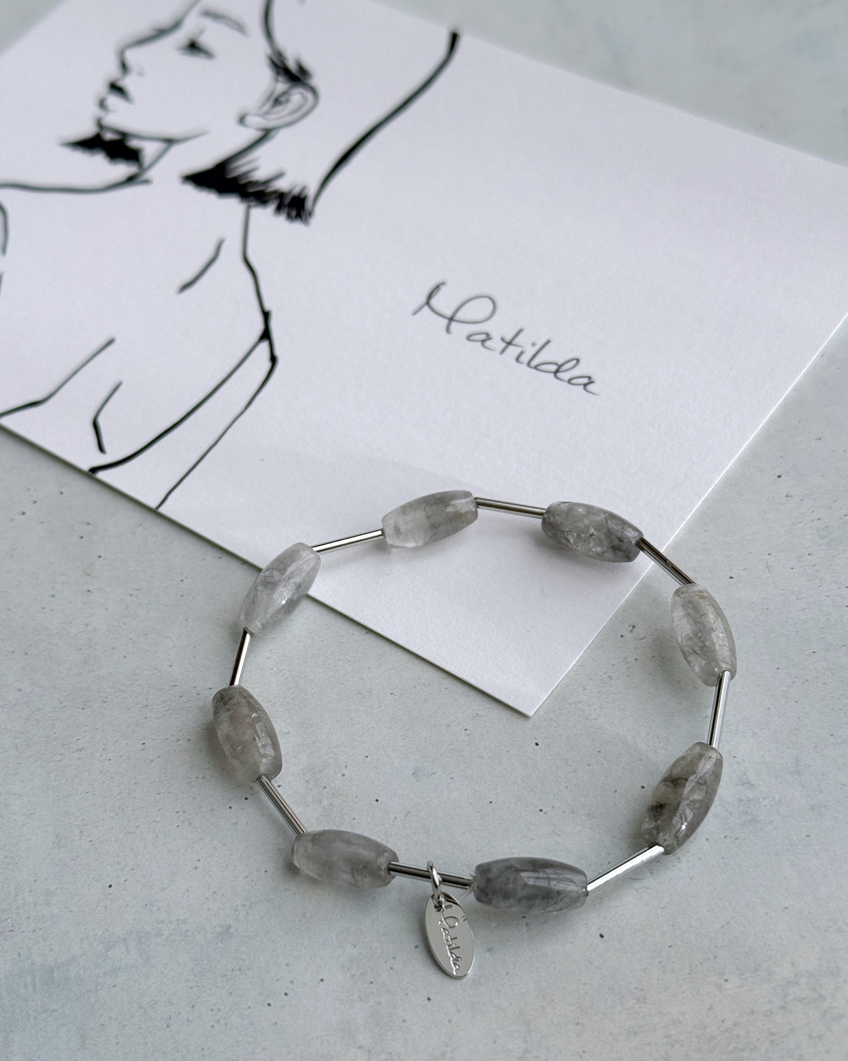 【再販】Tube & stone bracelet(グレークォーツ)