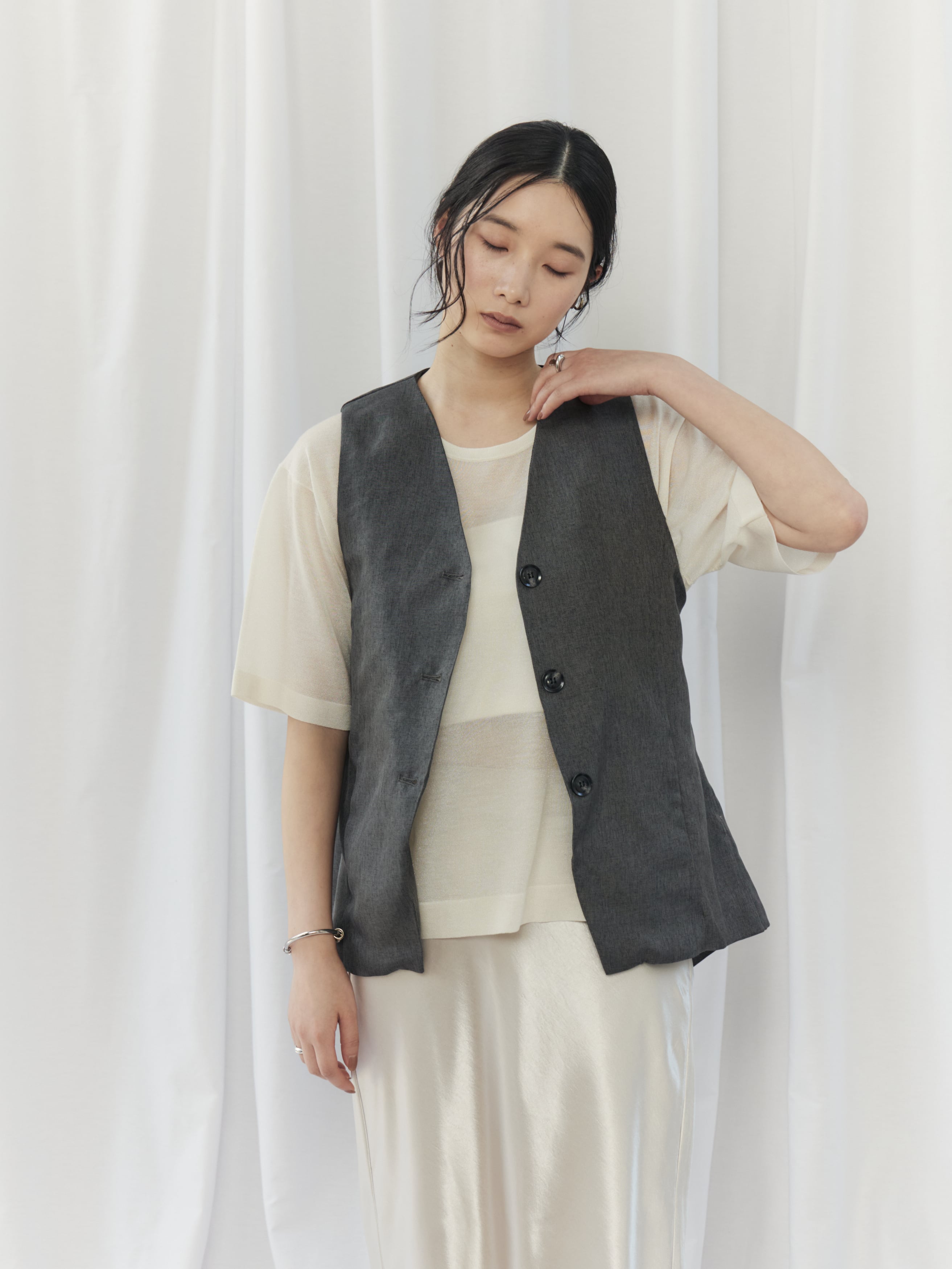LINEN LIKE BACK OPEN VEST（ﾘﾈﾝﾗｲｸﾊﾞｯｸｵｰﾌﾟﾝﾍﾞｽﾄ）【3276100】 | CIEL'AIR
