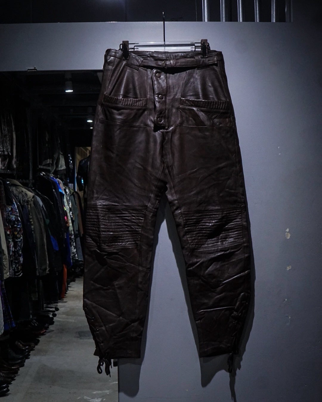 add (C) vintage】80's Euro Vintage Motorcycle Detail Brown Leather