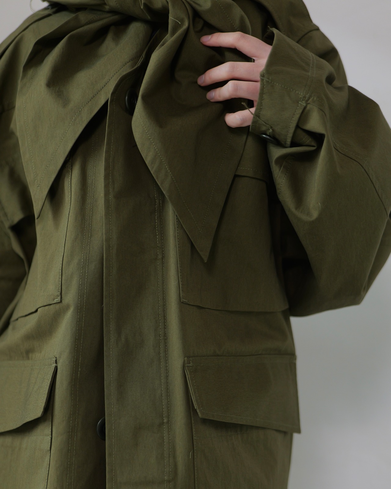 i’m here - Haoli Military Jacket :Khaki|フードストールドッキング/2WAY/ウェザークロス 入荷予定:2026.01.17(M 1点)