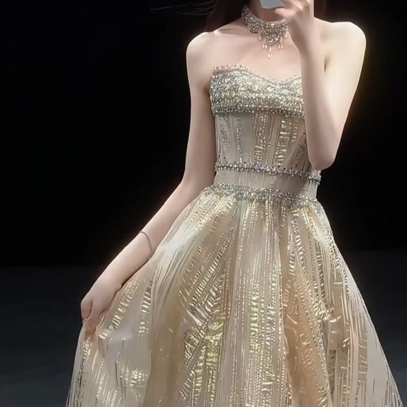 ビジュー装飾ベアトップドレス D1510 | 演奏会・ステージ・パーティー