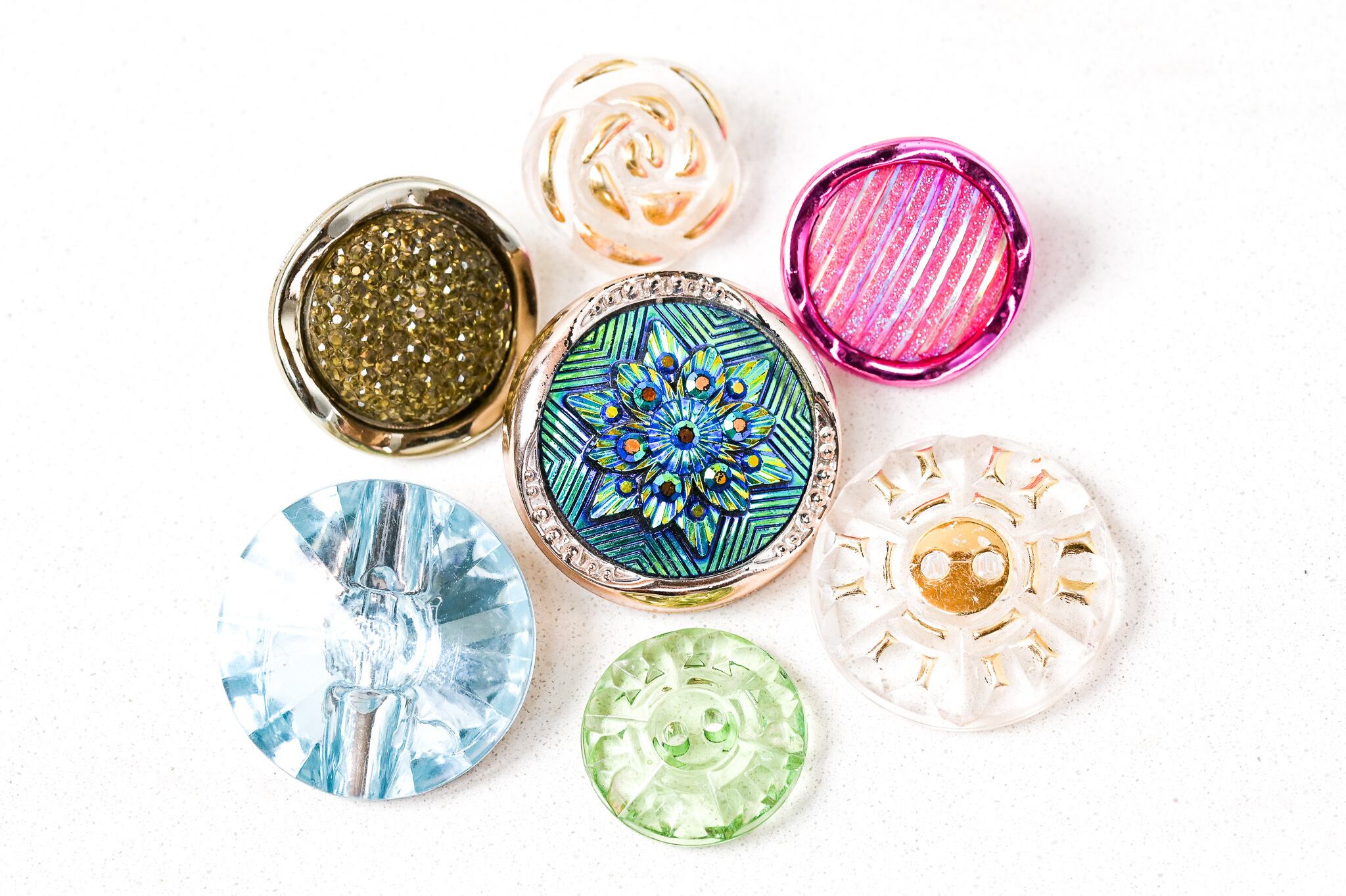 2個セット レトロな大きめヴィンテージボタン 透明 26ミリ | チェコ